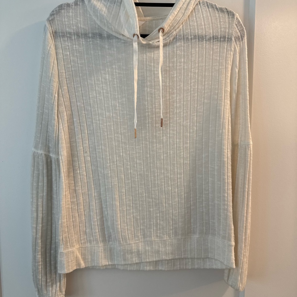 LC Lauren Conrad Cream Ribbed Long Sleeve Hoodie